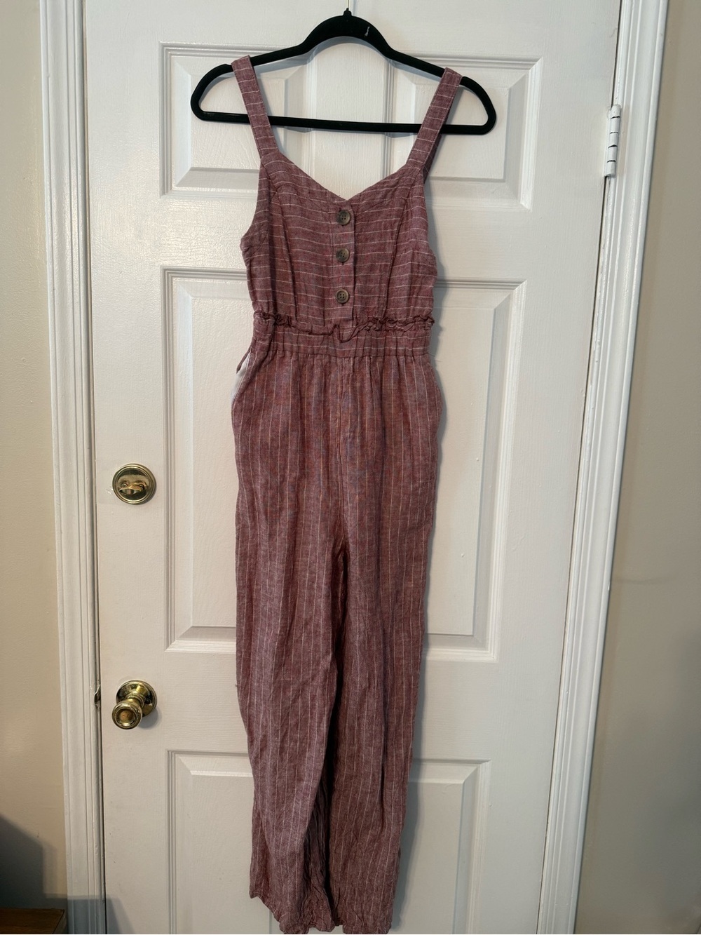 Romeo & Juliet Couture Dusty Rose Striped Button-Front Jumpsuit